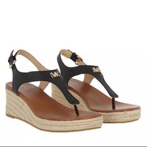 Michael Kors Laney Black and Tan Wedge Sandals